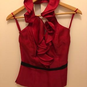 Ruffle Silk Taffeta Halter by White/Black